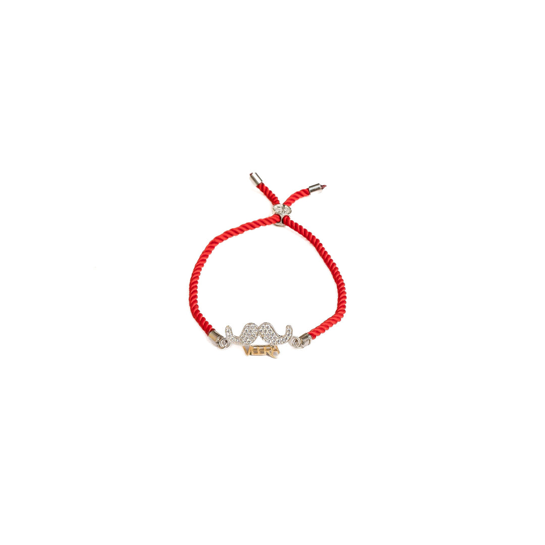 Diamond By Tilesh Sterling Silver Veer Rakhi – Royal Mustache Emblem with Red Thread