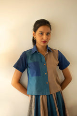 Aadya Moda Women's Kala Cotton Duo Tone Patchwork Pocket Shirt