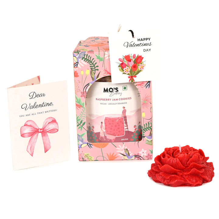 Buy Valentines Day Pink Gift Box with Raspberry Cookies, Rose
