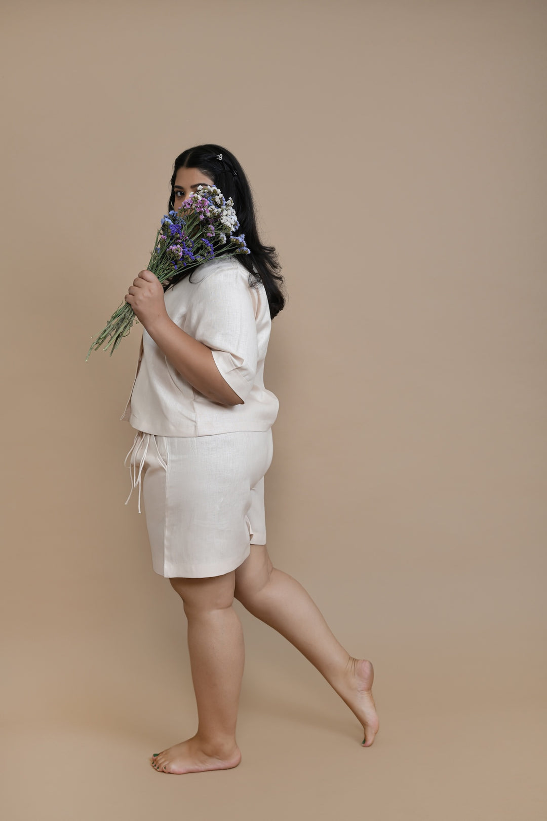 Pravaah Peach Hemp Shorts | Side Strings for a Versatile Look