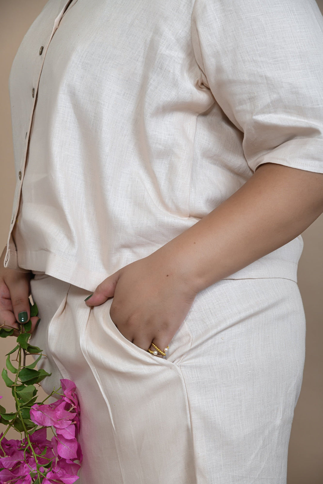 Pravaah Peach Hemp Shorts | Side Strings for a Versatile Look