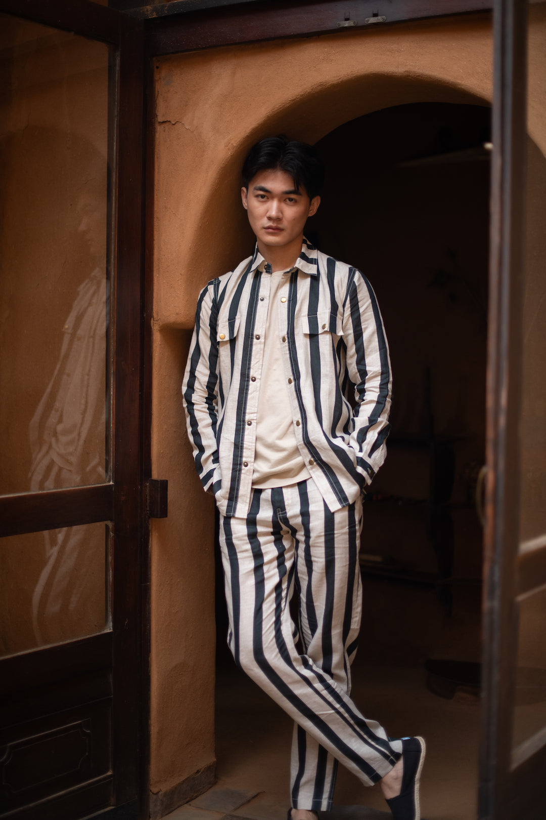 The Terra Tribe Black Linen Stripe Serenity Pants for Men