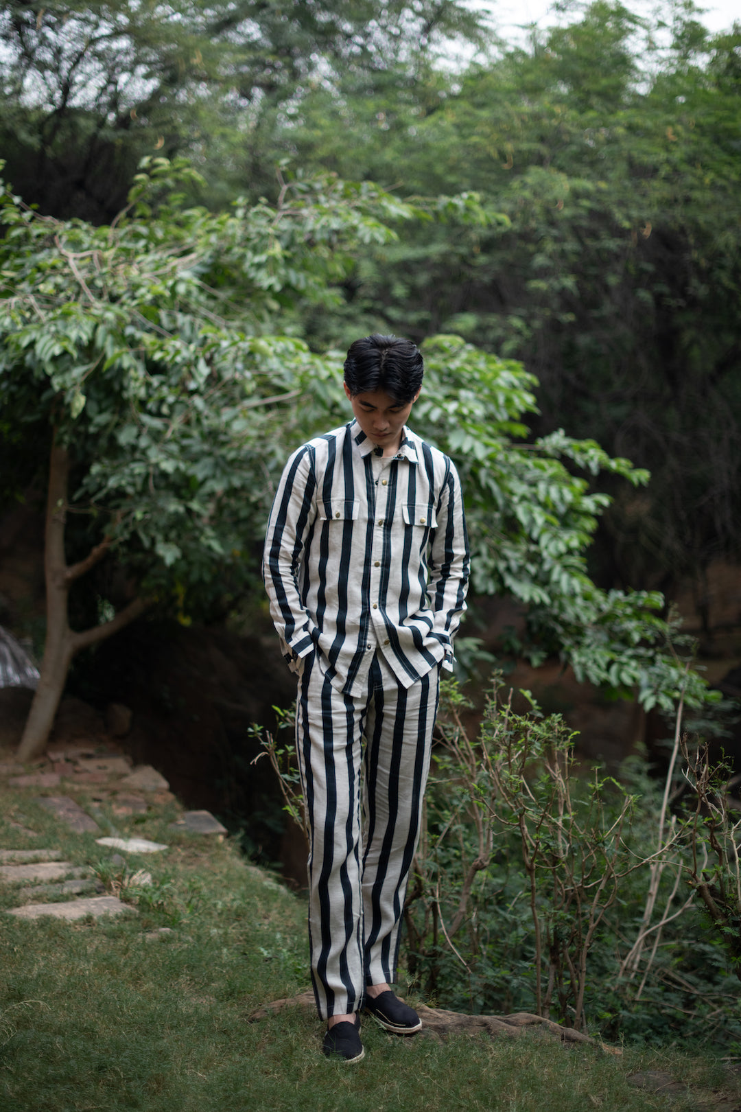 The Terra Tribe Black Linen Stripe Serenity Pants for Men