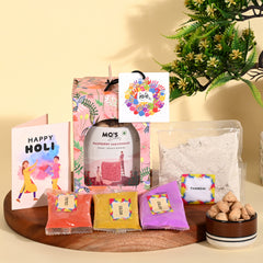 Mo's Bakery Holi Pink Gift Box with Raspberry Cookies, Holi Colours and Thandai Mix | Cookies Gift Box for Holi |  Herbal Gulal 15g x 3 colours Gift Set | Skin Friendly Holi colour | Holi Gift Box