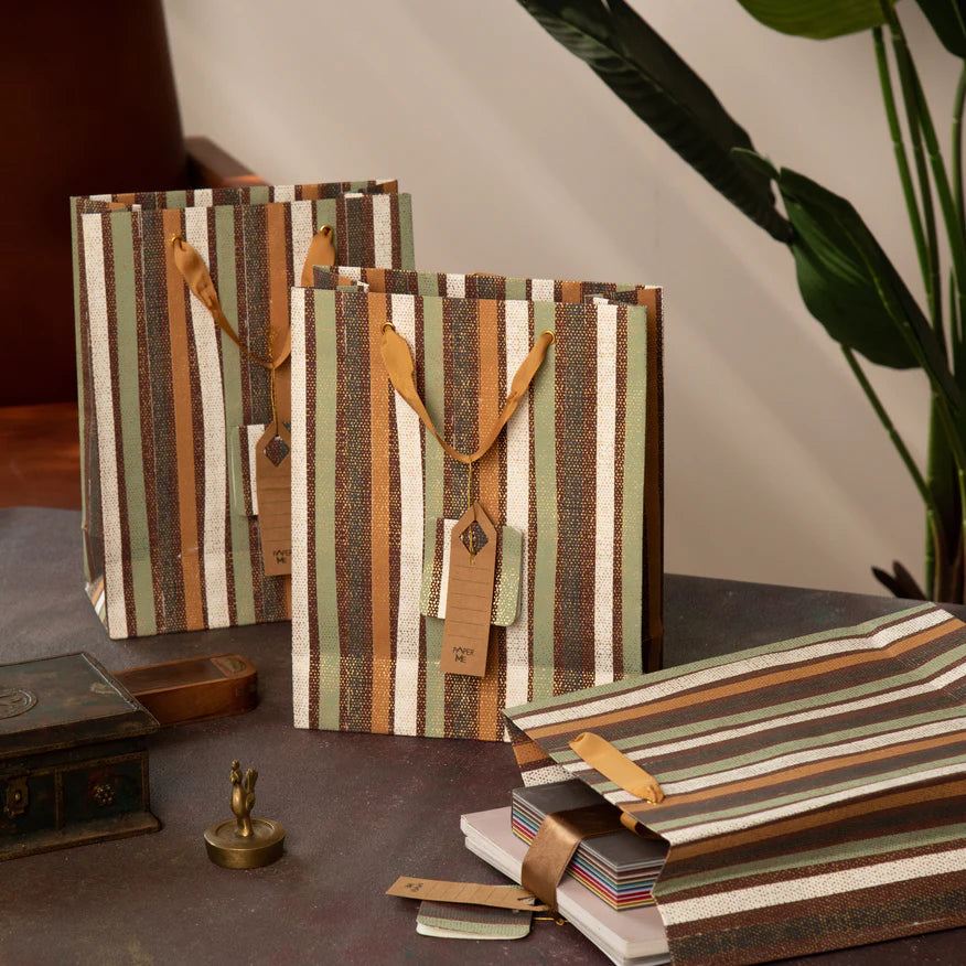 Brown Stripes Medium Gift Bag - Set of 3