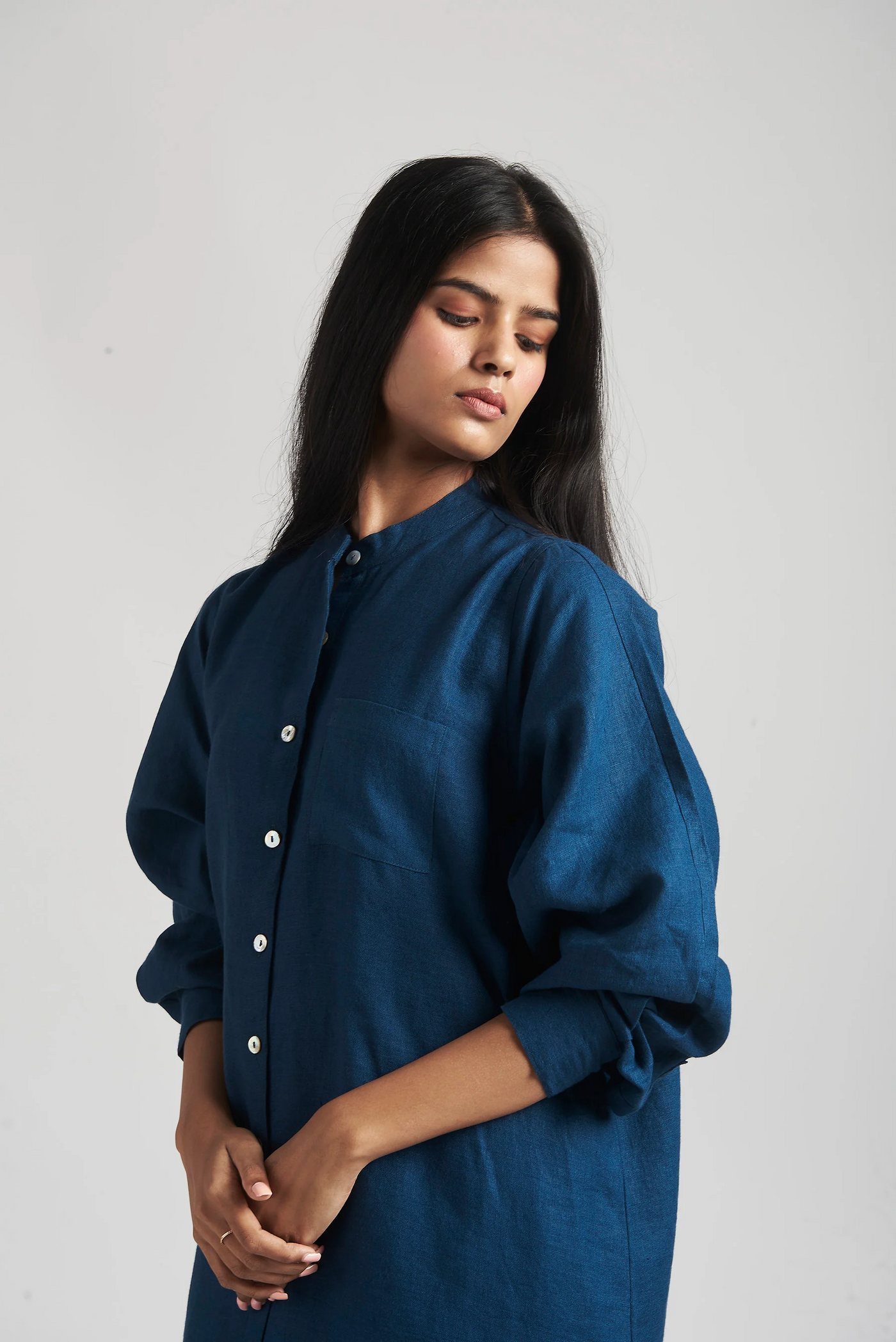 Indigo Linen Shirt Dress