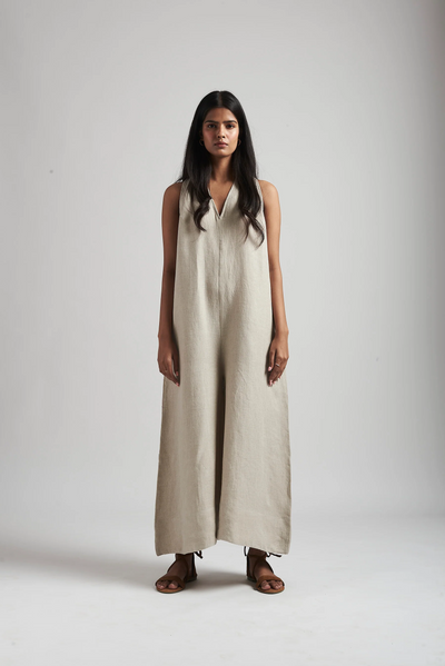 Undyed Linen Flared Jumpsuit