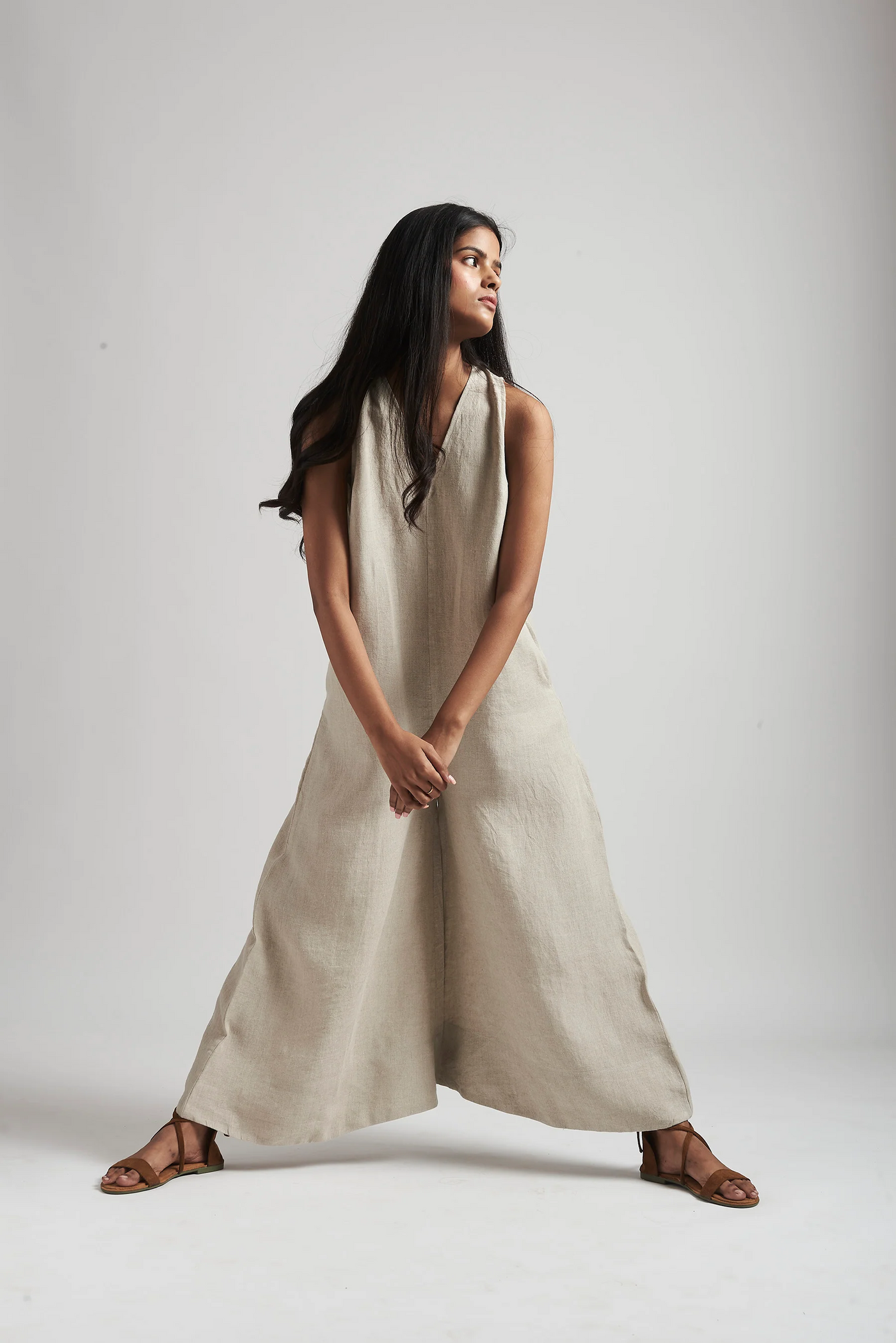 Undyed Linen Flared Jumpsuit