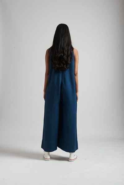 Indigo Linen Flared Jumpsuit