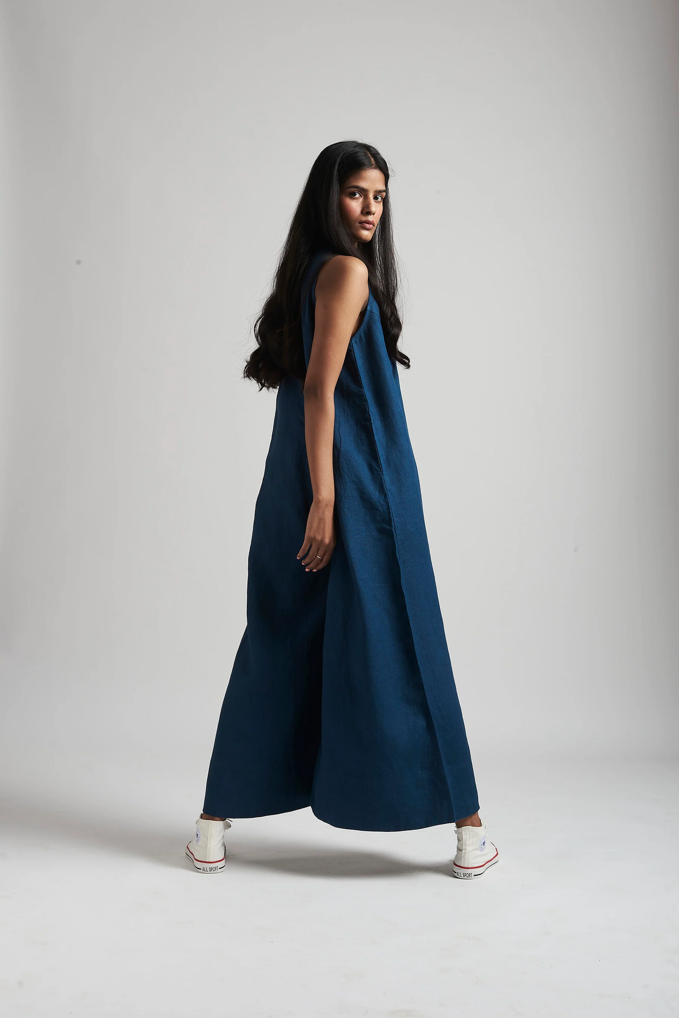 Indigo Linen Flared Jumpsuit