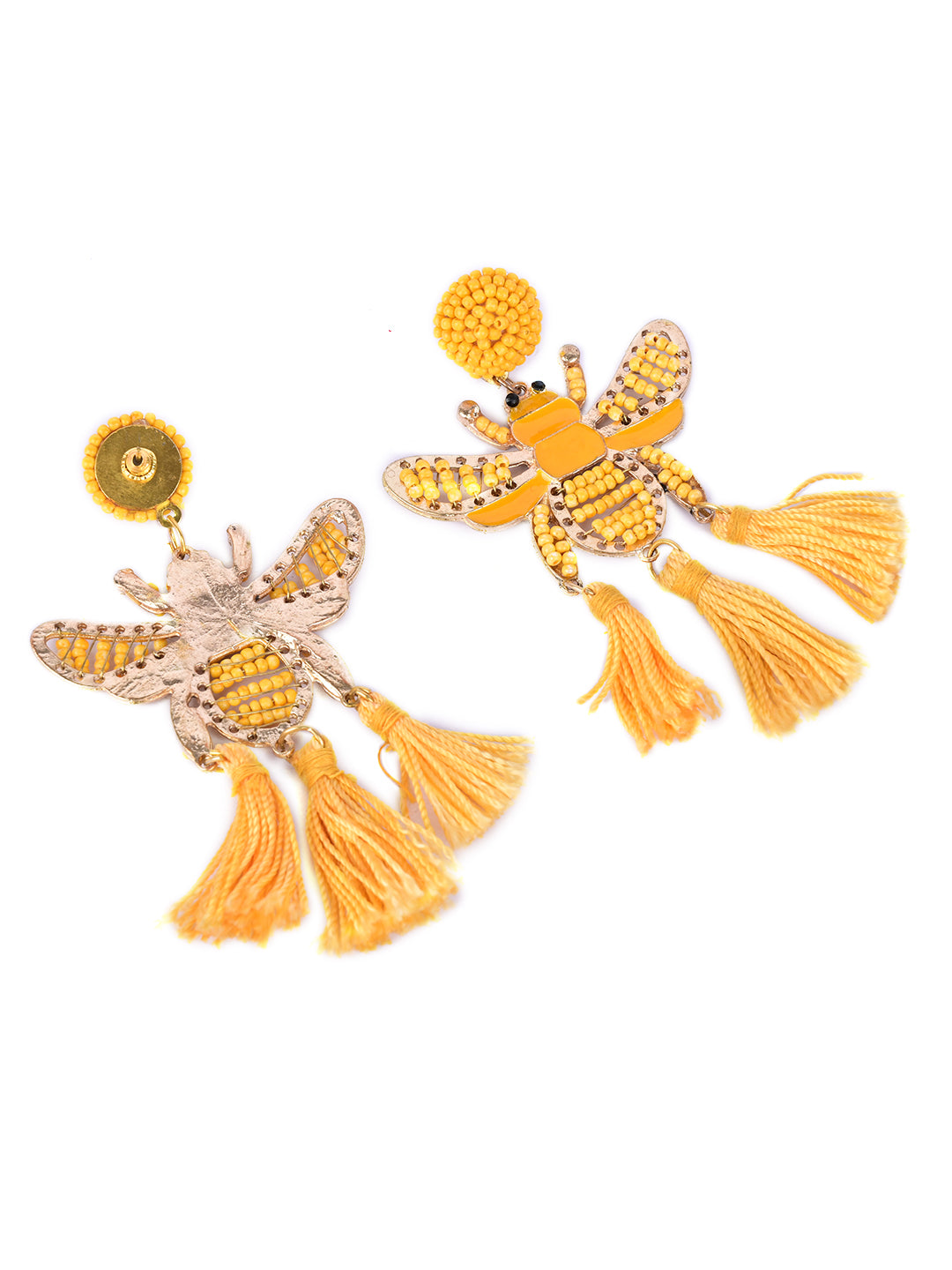 Bamboology Trends Yellow Beaded Bee Earrings with Tassel Accents – Statement Jewelry for a Bold Look