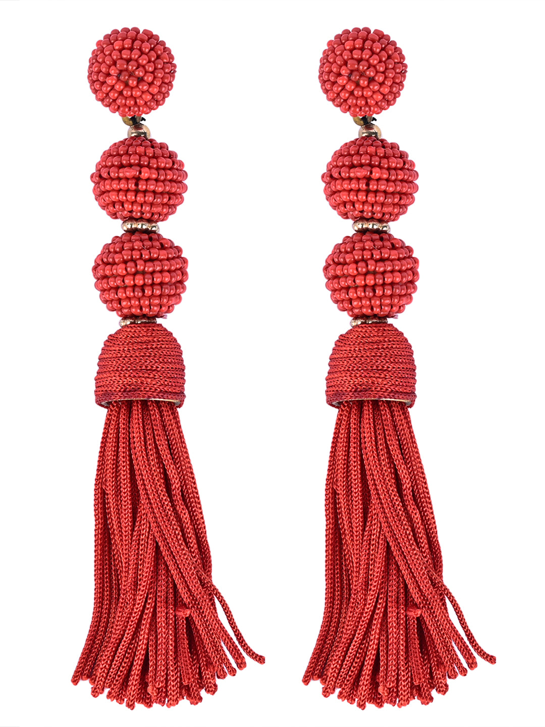 Bamboology Trends Elegant Red Beaded Tassel Earrings - Statement Jewellery