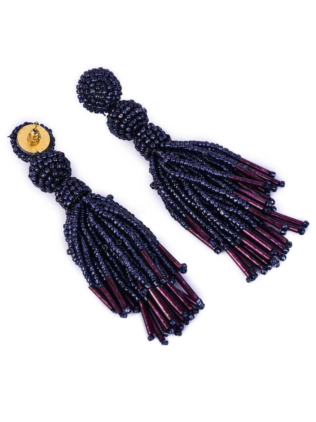 Bamboology Trends Chic Navy Blue Beaded Tassel Earrings - Sophisticated Statement jewellery