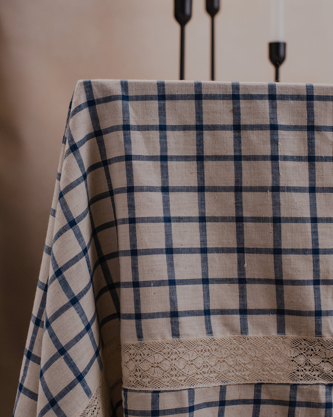 Little Bit  Of heaven Gingham and lace khadi cotton table cloth