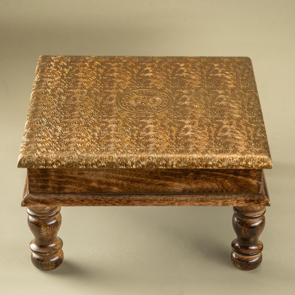 Araana Home Zar Low Height Stool With Golden Work on Top