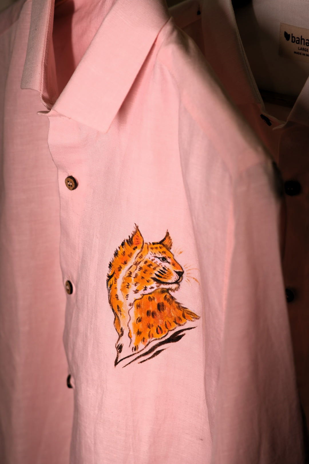 Bahem Men Pink Hemp-Lyocell Shirt - Hand Painted