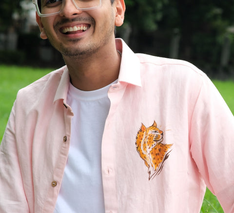 Bahem Men Pink Hemp-Lyocell Shirt - Hand Painted
