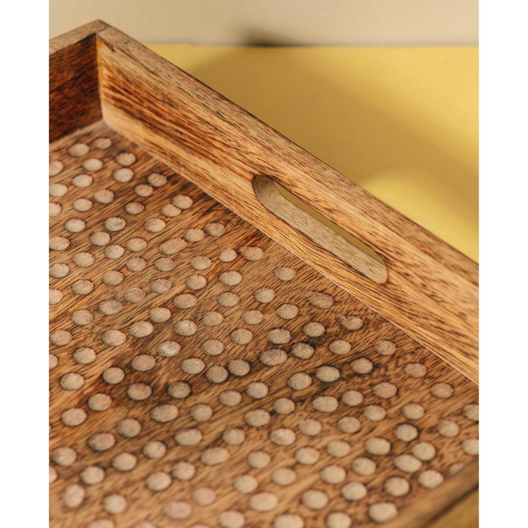 Araana Home Mohar Large Wooden Tray With Engraved Design