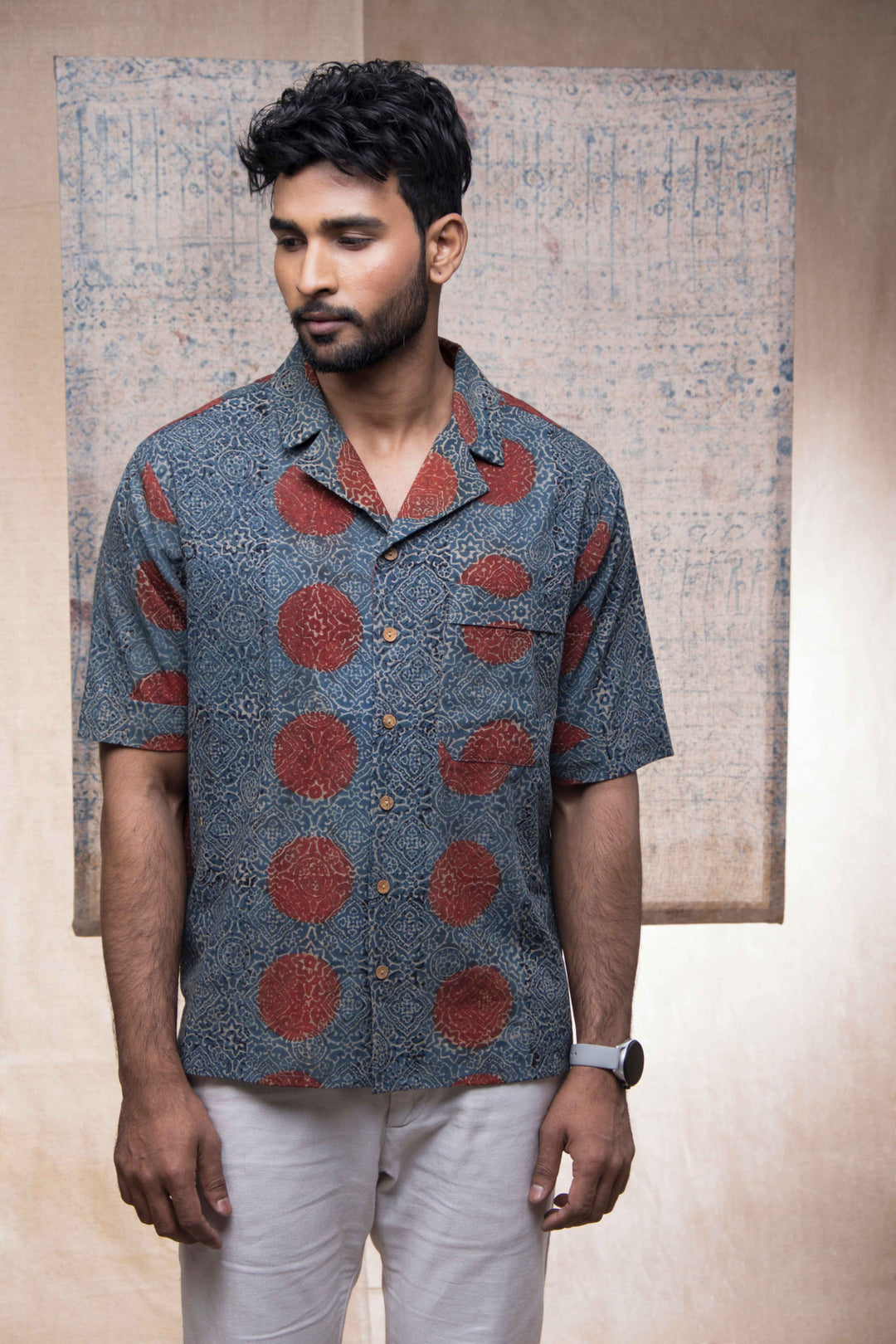 Hand block printed Ajrakh sky stopper holiday formal for men
