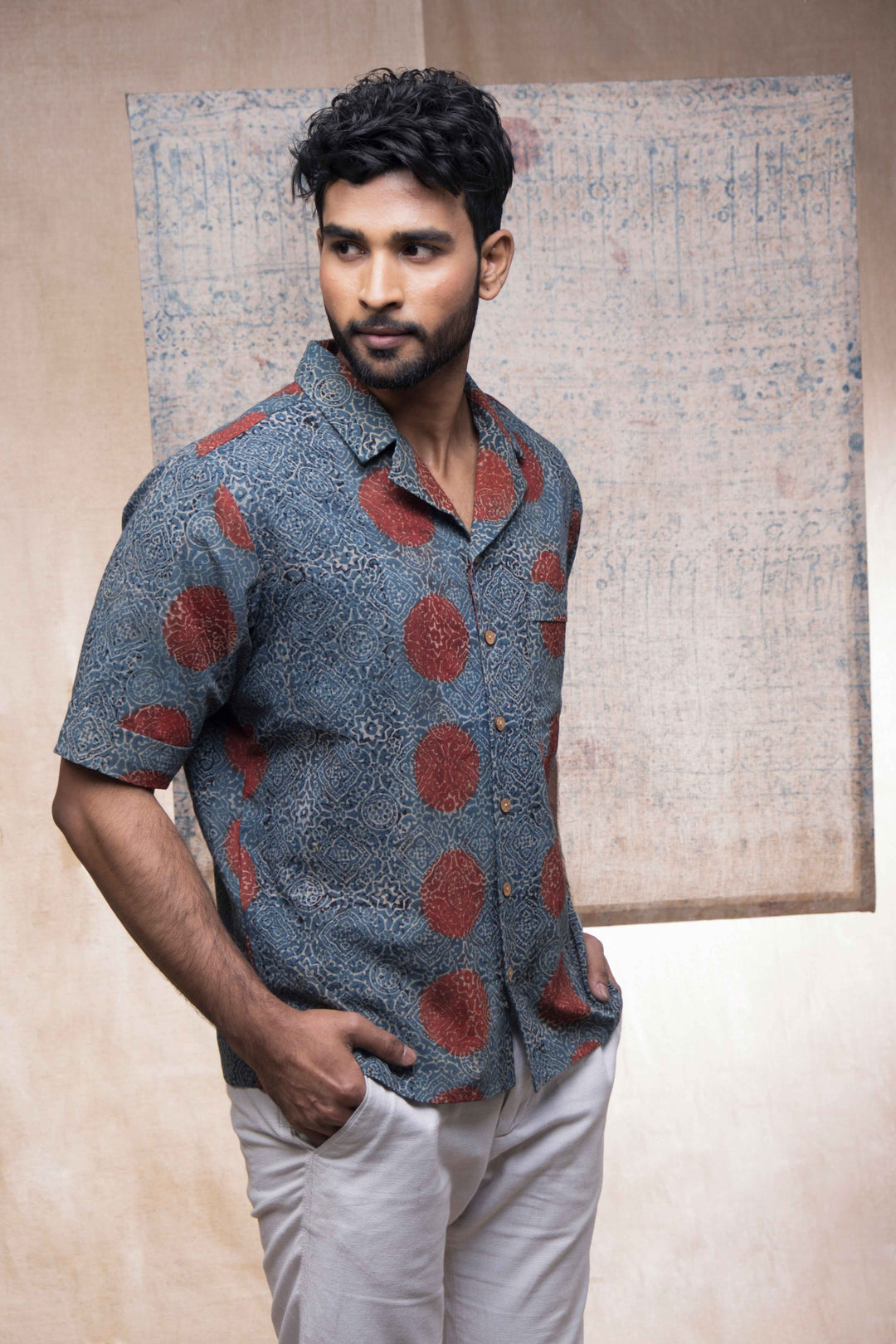 Hand block printed Ajrakh sky stopper holiday formal for men