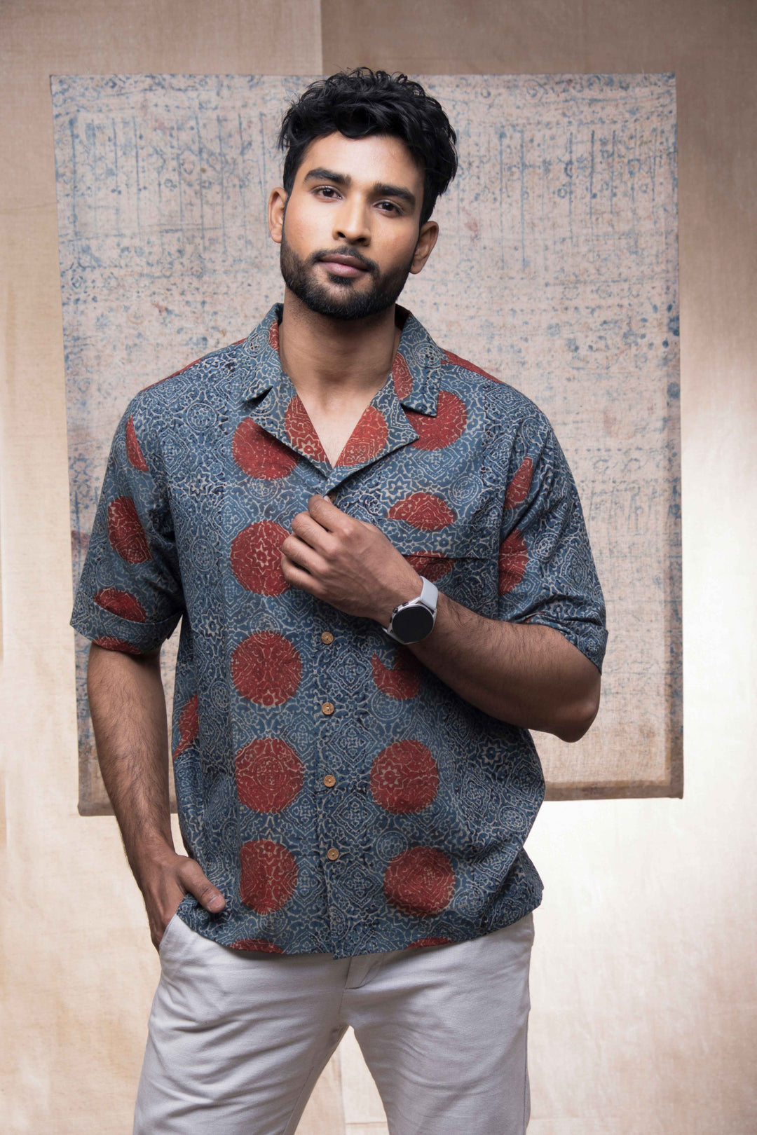 Hand block printed Ajrakh sky stopper holiday formal for men