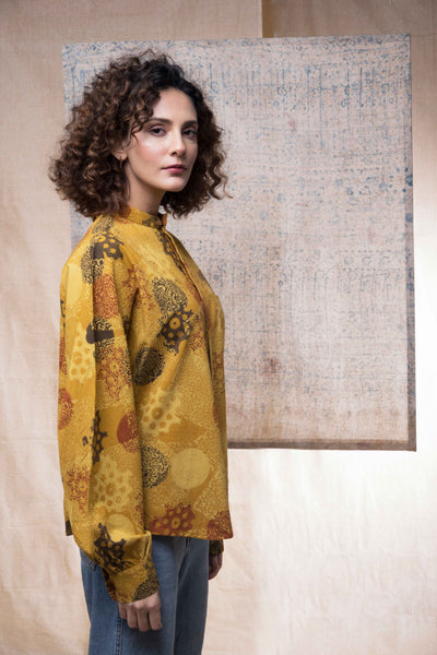 Hand block printed Ajrakh sunshine kimono shirt for women
