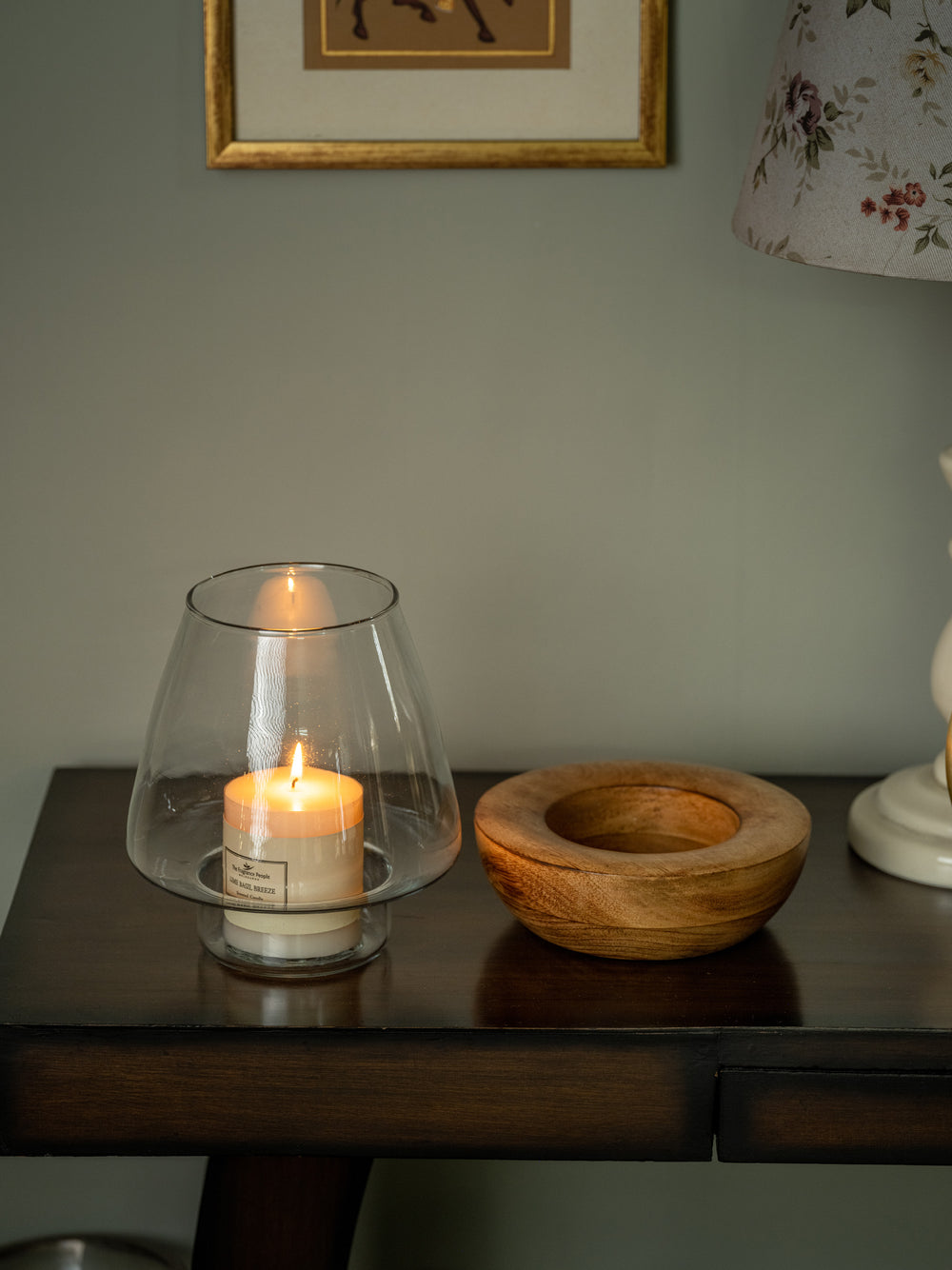 Araana Home Shamiyana Glass Dome Candle Holder | Mango Wood Base