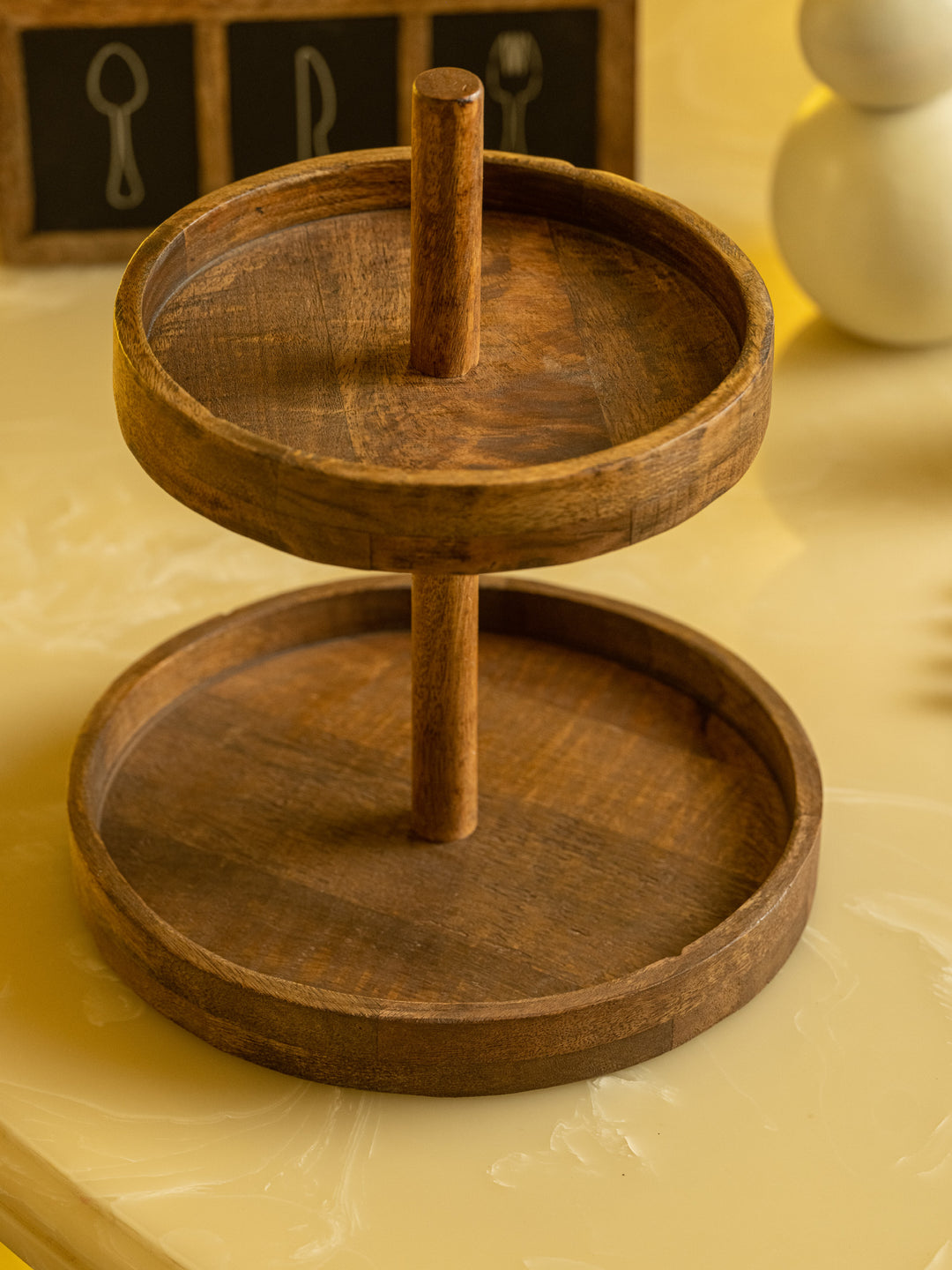 Araana Home Dohaar - Two Tiered Wooden Cake Stand