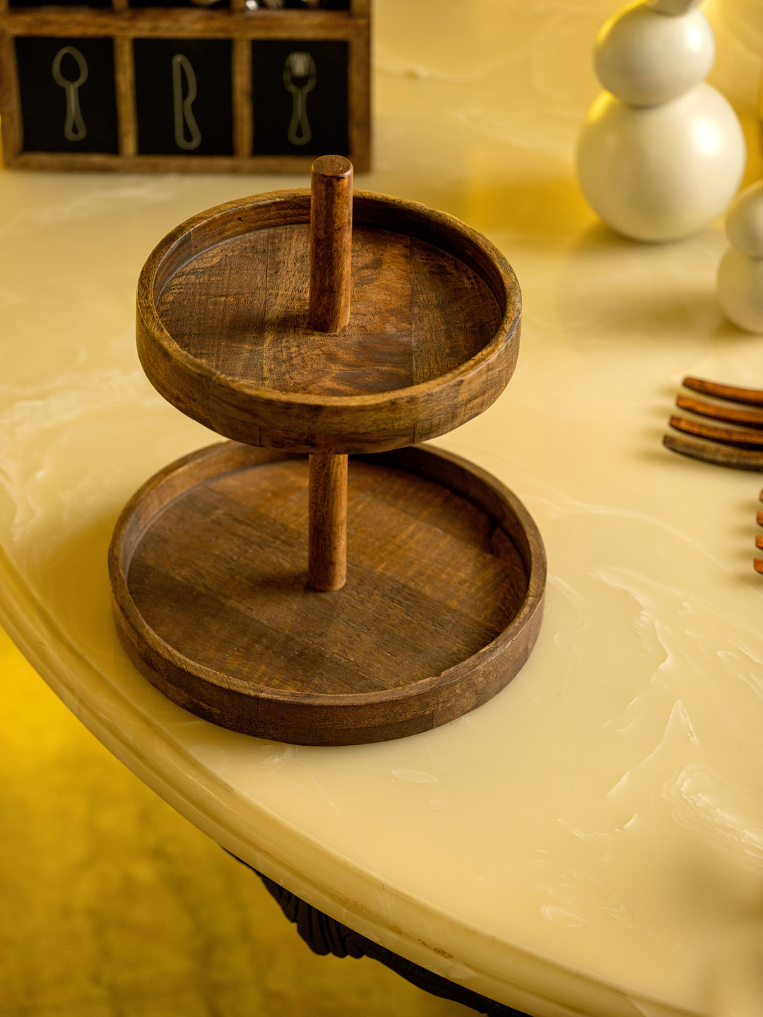 Araana Home Dohaar - Two Tiered Wooden Cake Stand