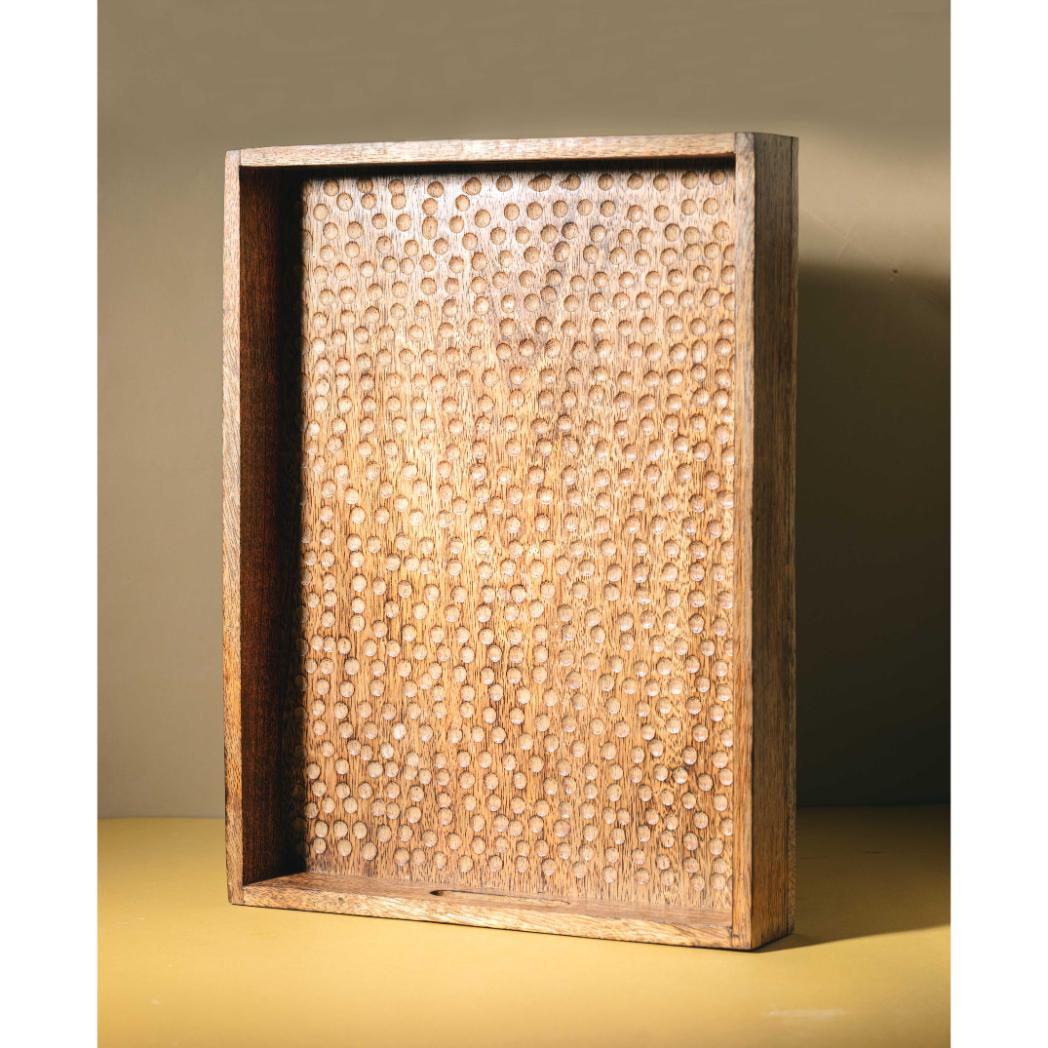 Araana Home Mohar Large Wooden Tray With Engraved Design