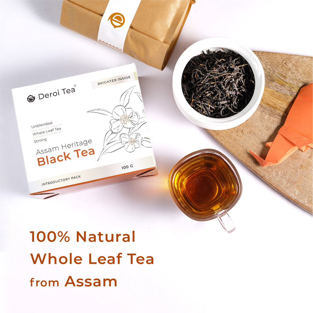 Deroi Assam Heritage Black Tea | 100% Natural Whole Leaf Assam Tea | Strong Flavour and Aroma - 100g