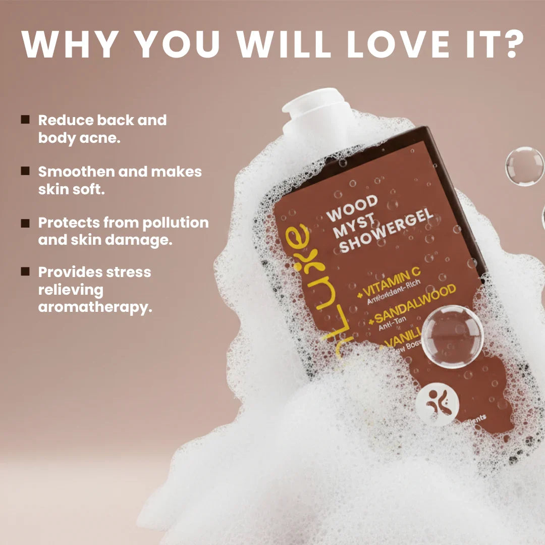 Wood Myst Body Wash | Reduces Uneven Skin Tone & Dullness | Vanilla Scent