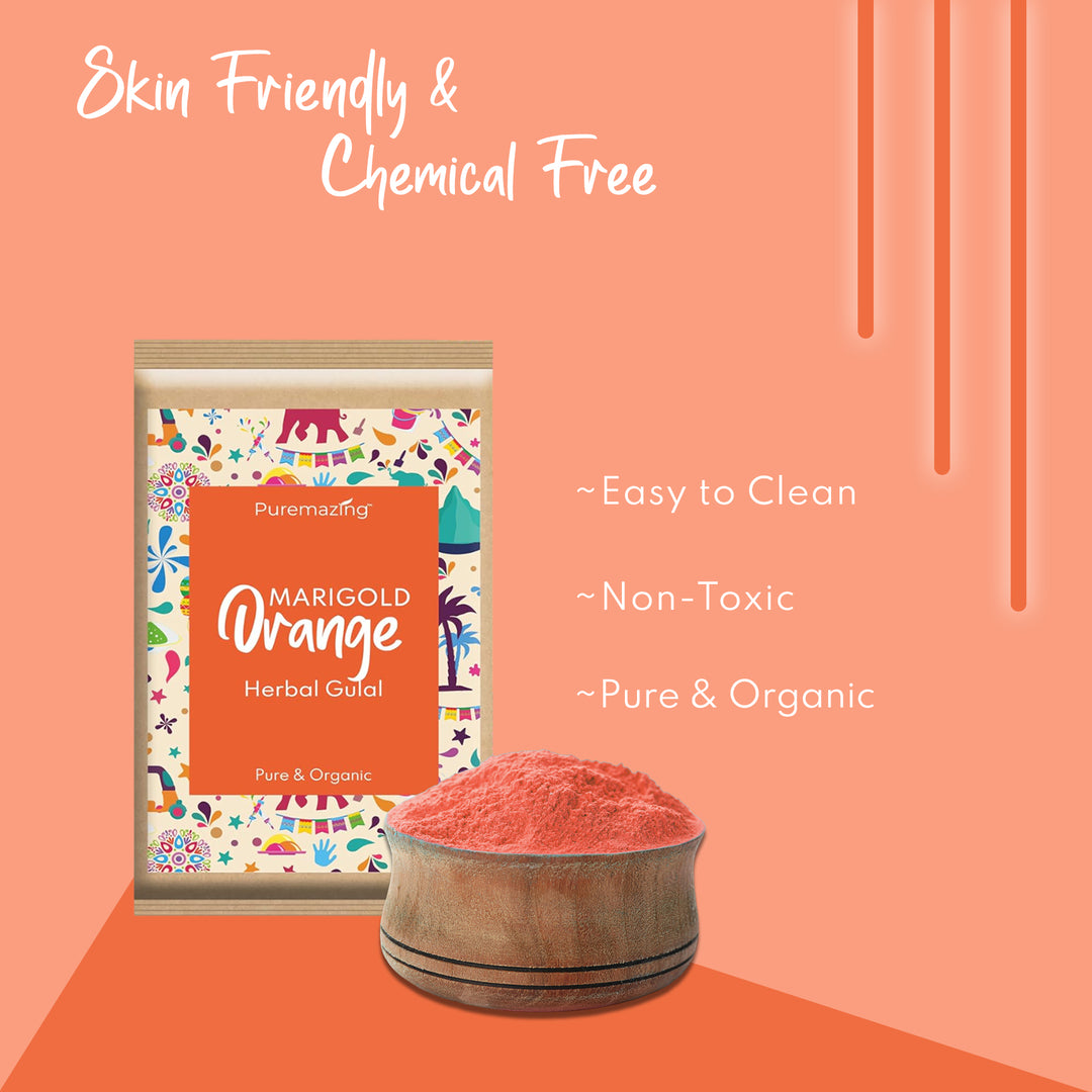 Puremazing by Imvelo Natural Herbal Gulal Colour Set for Holi - Organic Skin Friendly Holi Colour Powder with Flower Petals - Skin Friendly Scented Holi Colors Rang Gulal, Pack of 2 (Pink & Orange)