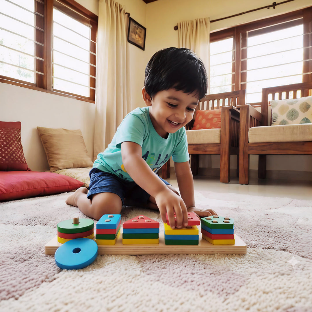 Wudly Wooden Sorting, Stacking & Plugging Toys
