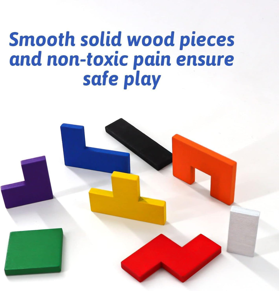 Wudly Toys Wooden Basic Russian Block Puzzle | Tetris Style, 10mm Blocks