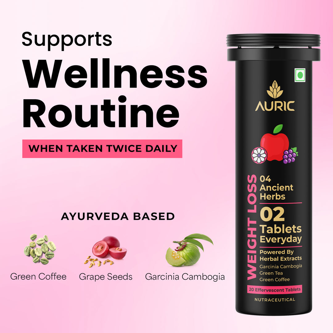 Auric Get Slim Effervescent | Power of Green Coffee, Green Tea, Grape Seed & Garcinia Cambogia | For Men & Women