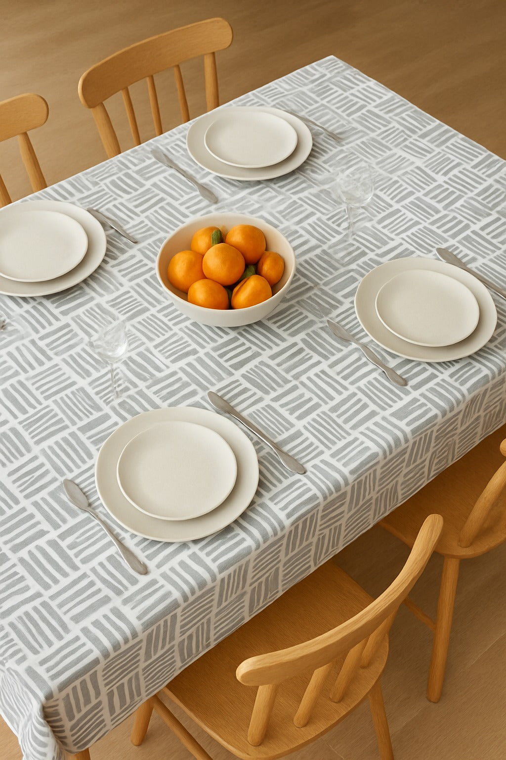Country Village Modern Grey Printed Cotton Table Cloth for Home & Dining