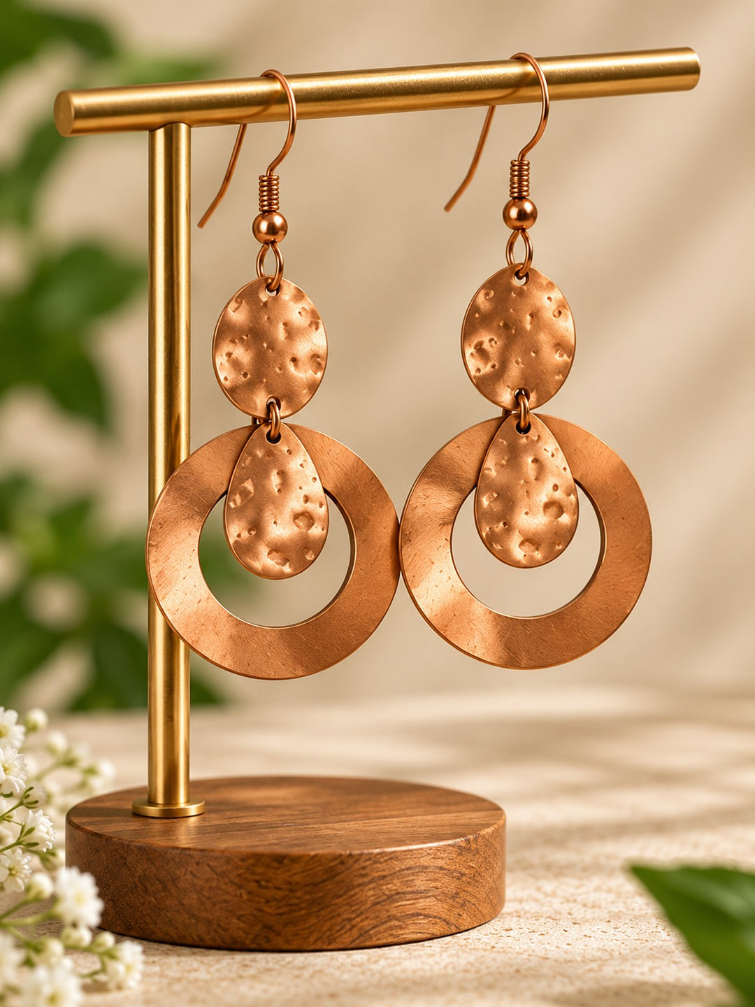 Bamboology Trends Hammered Copper Drop Earrings | Round Design
