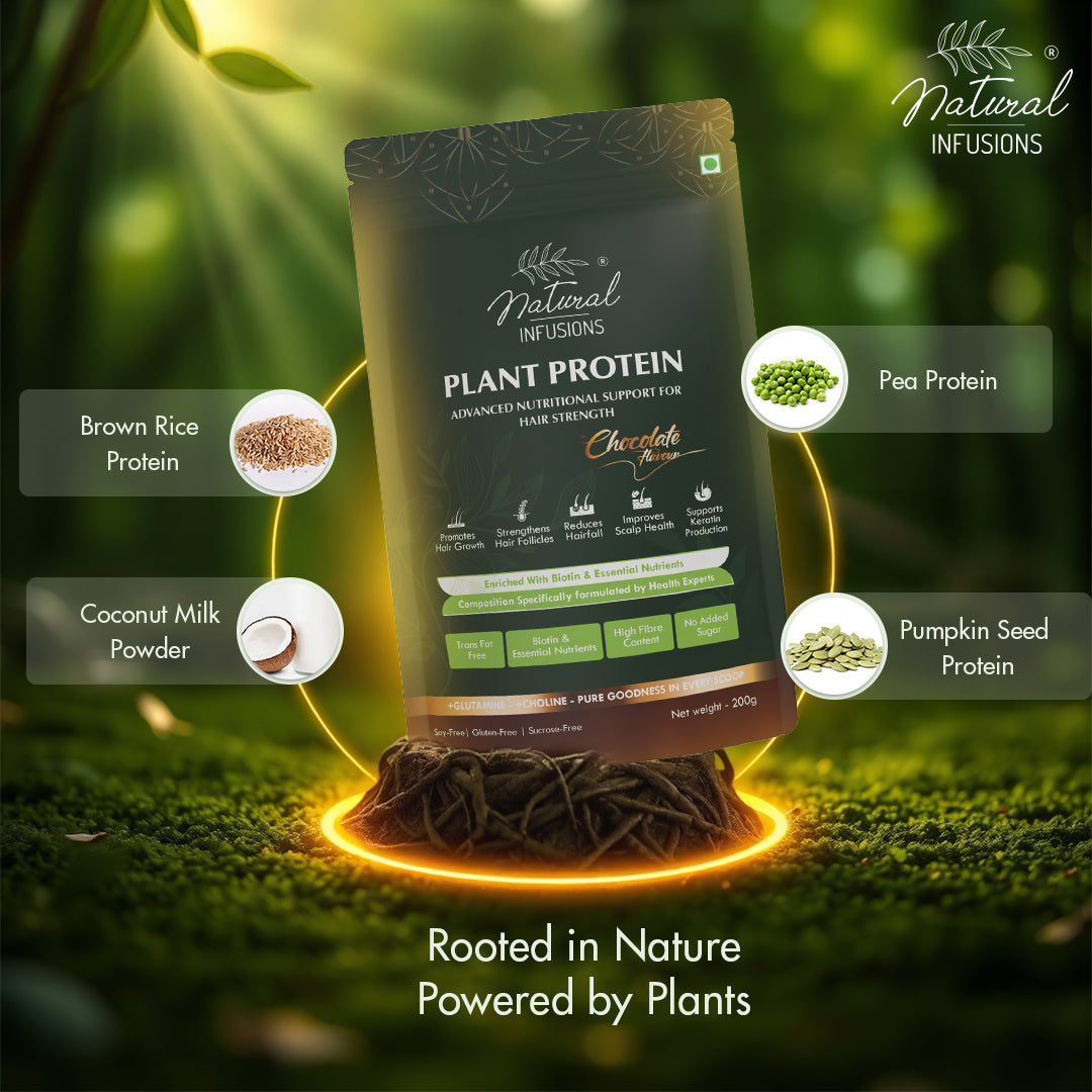 Natural Infusions Hair Growth Plant Protein Powder | Vegan, Soy-Free, Chocolate Flavour | 200g