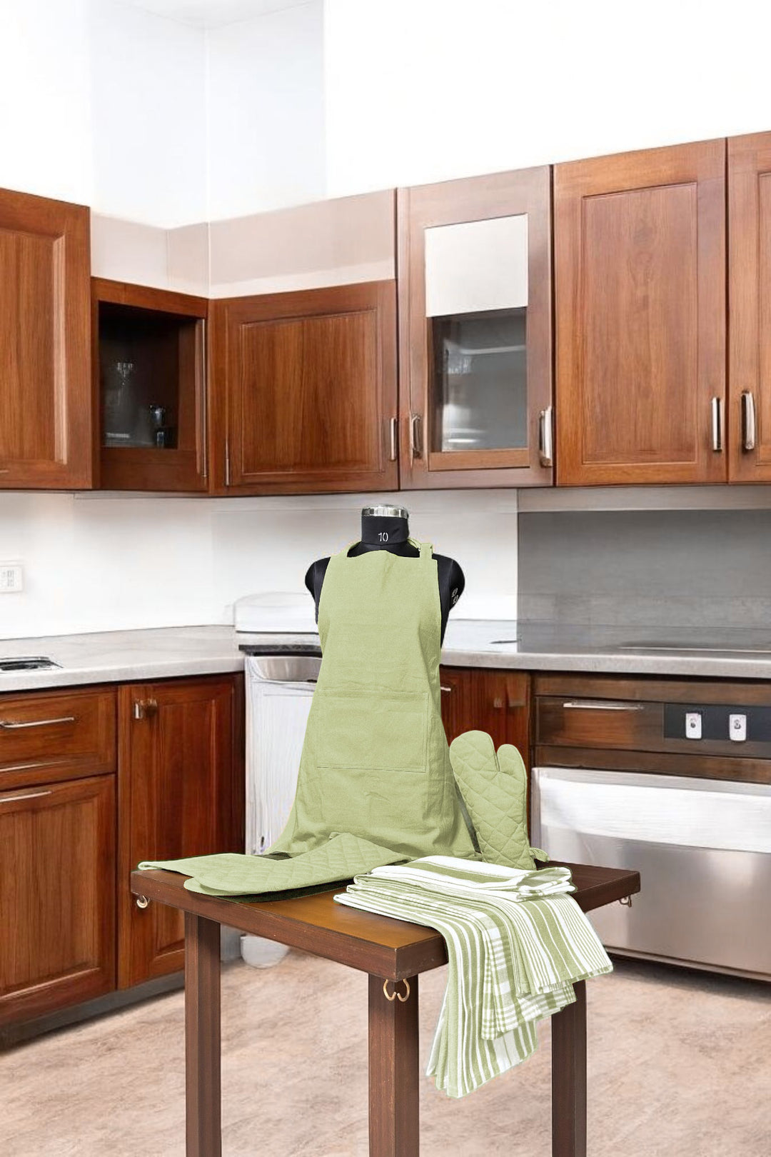 Country Village - Kitchen linen set ( Apron , Mittens , Kitchen towels)