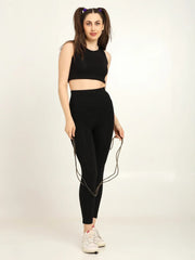 Women’s High-Waist Bamboo Black Yoga Pants with Side Pocket – Soft & Eco