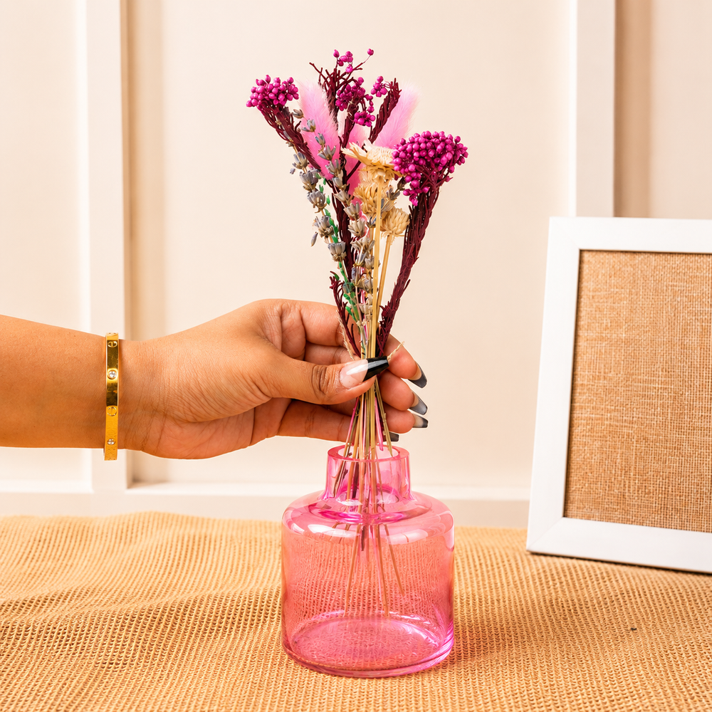 Blush Bloom Pink Vase with Dried Flowers | Decorative Home Décor Vase