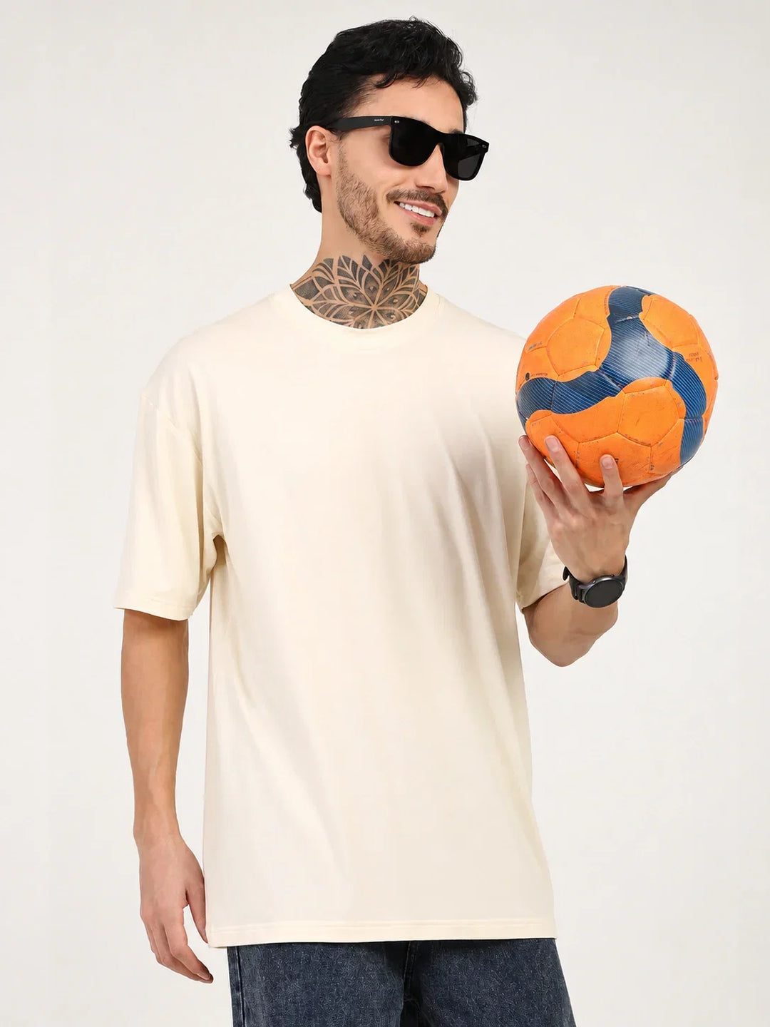 Men Oversized Plain Bamboo T-Shirt – Soft, Breathable & Sustainable | Beige