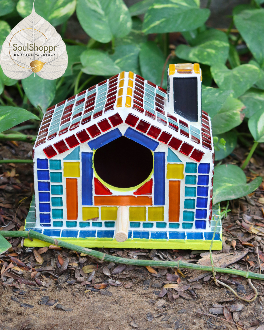 Handmade Cozy Mosaic Bird House |Outdoor Resting Place for Small Birds | Wooden Bird House | Yard, Garden & Outdoor Living | Bird & Wildlife Accessories