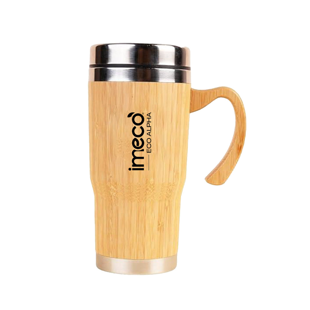 IMECO ECO-ALPHA Bamboo Coffee Mug 450 ml - Stainless Steel Travel Mug With Lid - BPA Free & Insulated