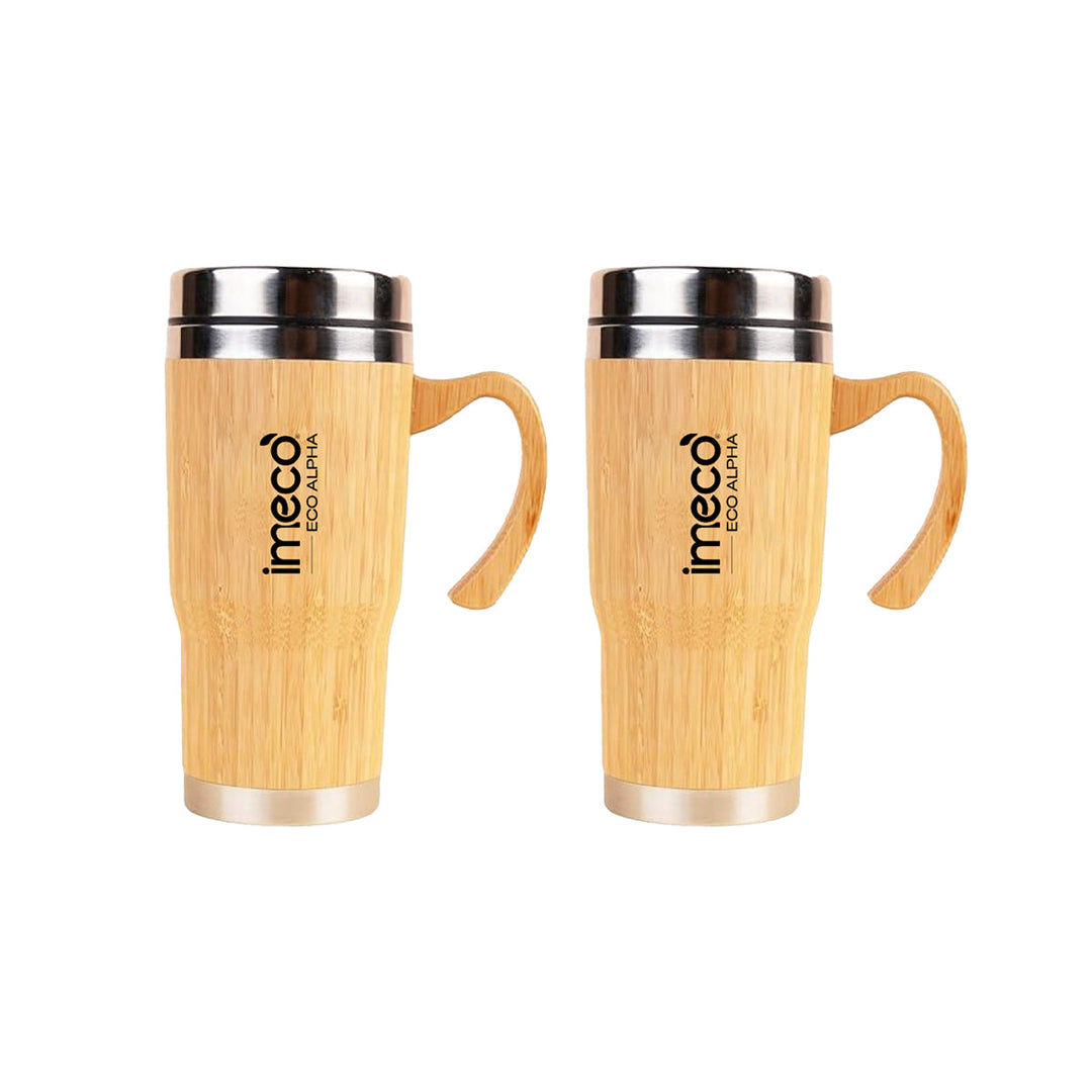 IMECO ECO-ALPHA Bamboo Coffee Mug 450 ml - Stainless Steel Travel Mug With Lid - BPA Free & Insulated