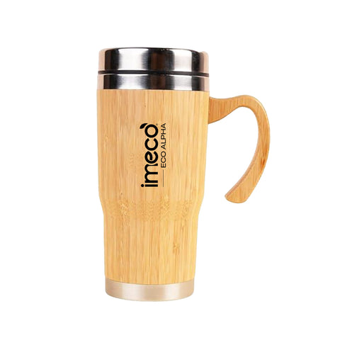 IMECO ECO-ALPHA Bamboo Coffee Mug 450 ml - Stainless Steel Travel Mug With Lid - BPA Free & Insulated