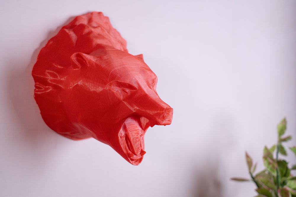 EcoDecorRaging Grizz – Plant-Based Silk Red Wall Décor | Eco-Friendly Wall Art