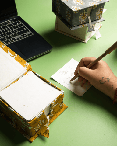 Ecokari Block Printed Handmade Paper Notes Box – Memo Paper Holder