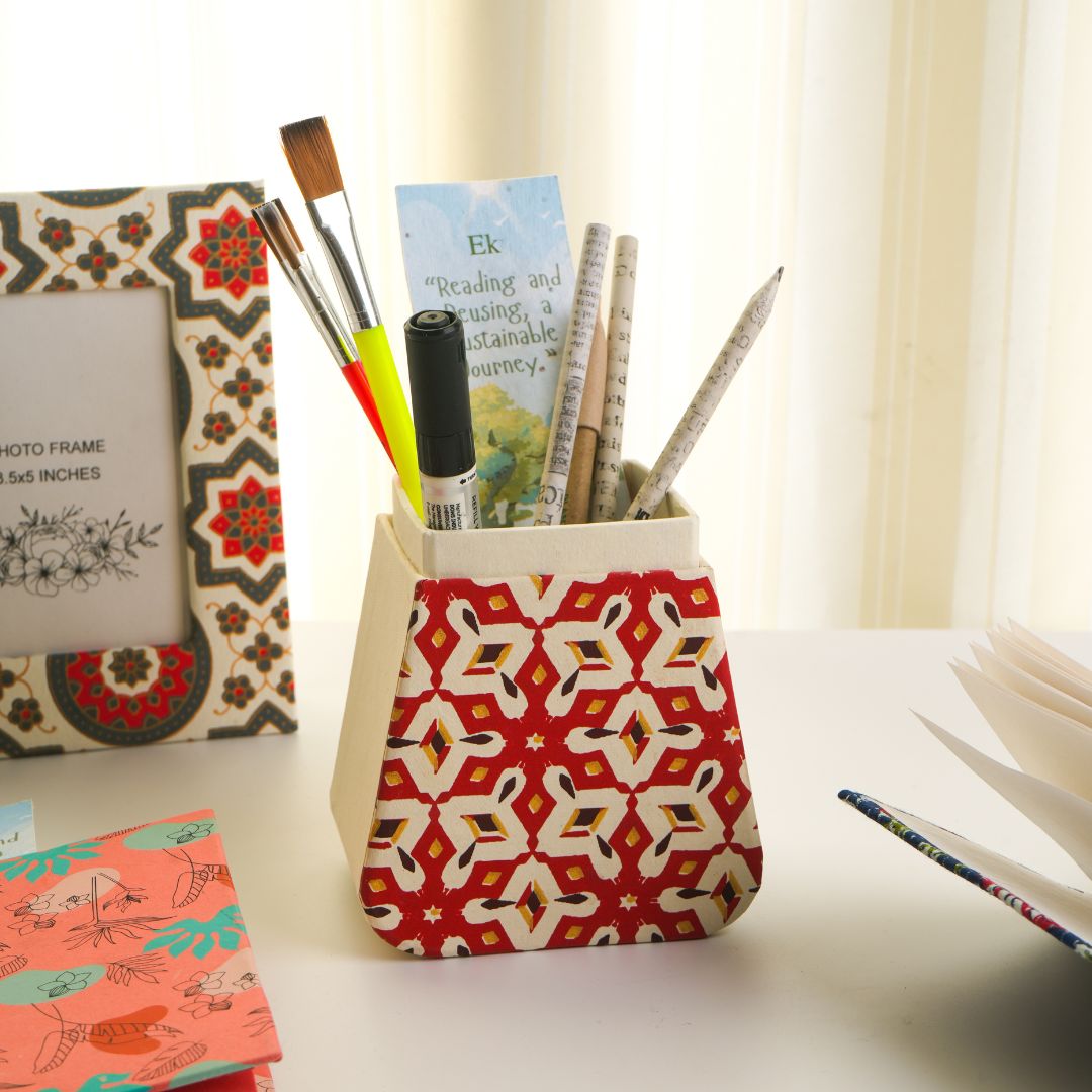Ecokari Handmade Paper Pen Stand | Eco - Friendly Desk Organizer - Suspire